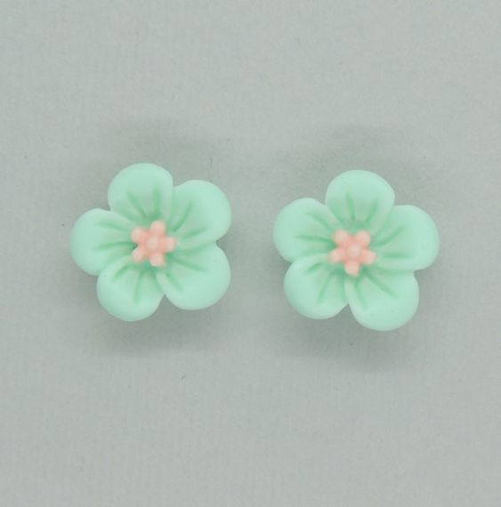Сережки дитячі кліпси для вух без пробивання вуха Liresmina Jewelry "Квіткова Пишність" м'ятні | Зображення 1