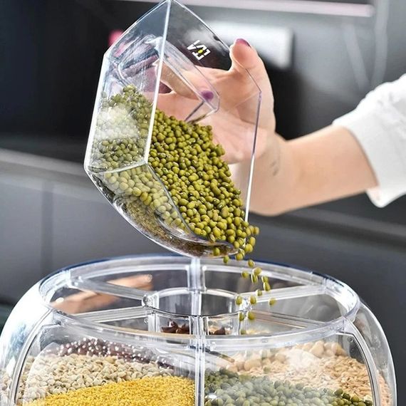 Поворотний диспенсер для круп органайзер-дозатор сипучих продуктів, Прозорі контейнери для спецій | Зображення 8