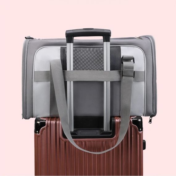 Сумка Переноска Для Котів та Собак Складна з Прозорими Стінками та Кріпленнями до Чемодану для Тварин до 7 кг 44*30*28 см Сіра | Зображення 3
