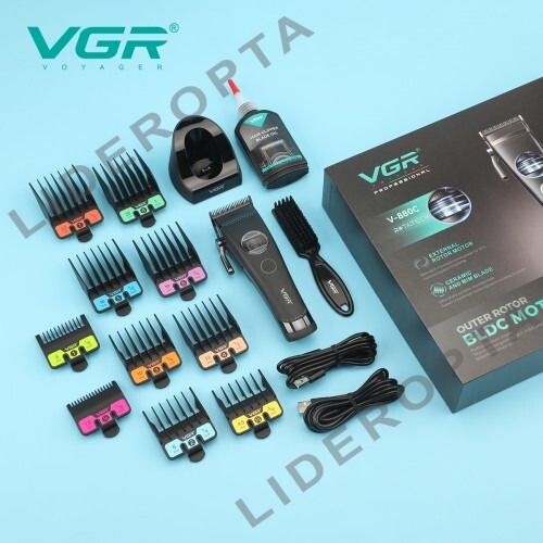 Акумуляторна машинка для стрижки VGR V-880C Black з зовнішнім роторним двигуном, лезами з нержавіючої сталі, 11 насадками та док-станцією (46234-V-880C BLACK_1846) | Зображення 2