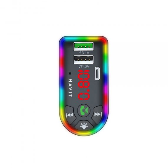 FM модулятор HAVIT HV-FM813BT 2USB+USB-C RGB Black | Зображення 1