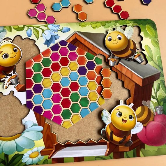 Деревянный пазл-вкладыш "Веселые пчелки" Ubumblebees (ПСД165) PSD165 сортер-тетрис | Зображення 2