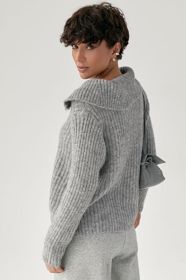 Тепла кофта в рубчик із блискавкою на комірі - сірий цвет, ONE SIZE (є розміри) | Зображення 1