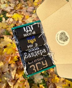 Бокс чоловічих патріотичних шкарпеток 41-45 4 пари в зеленій коробці весна-осінь-літо