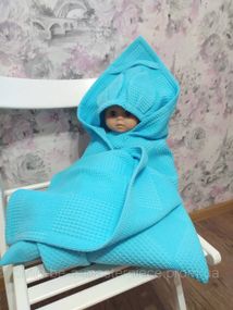 Полотенце вафельное детское с капюшоном зайка 1*1 м бирюзовый подарок 02234