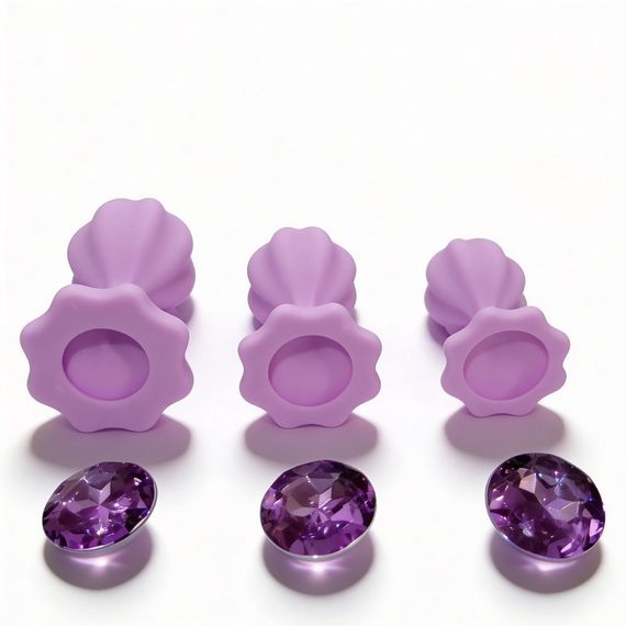 Набір силіконових анальних рельєфних пробок ALUME, S, M, L, з каменем лілового кольору, 3 шт sexstyle | Зображення 1