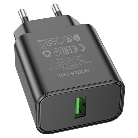 МЗП Borofone BA72A Spring QC3.0 (1USB-A) Black | Зображення 1