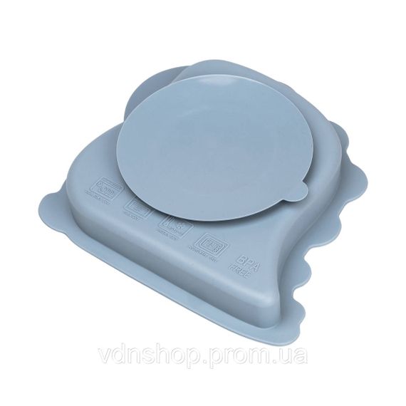 Детский набор силиконовой посуды чашка / тарелка с тремя секциями / ложка Синий HP34545BL | Зображення 4