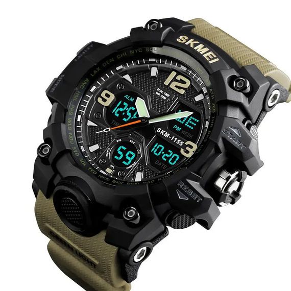 Годинник наручний чоловічий SKMEI 1155BKH KHAKI, водостійкий тактичний годинник, армійський годинник. Колір: хакі | Зображення 2