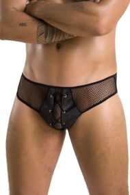 Мужские трусы со шнуровкой Passion 035 SLIP RICHARD L/XL Black, экокожа, сетка sexstyle