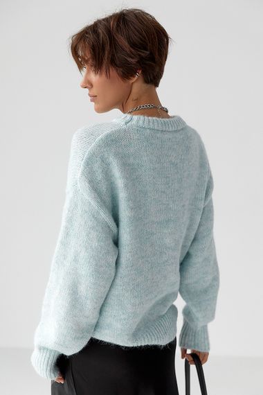 В'язаний светр вільного крою - блакитний цвет, ONE SIZE (є розміри) | Зображення 1