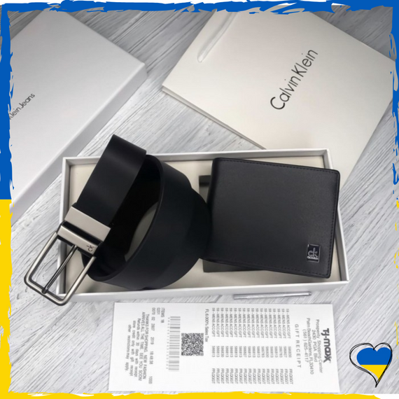 Чоловічий подарунковий набір ремінь і портмоне Calvin Klein натуральна шкіра
