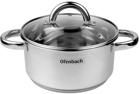 Каструля індукційна Ofenbach Casserole із нержавіючої сталі 2л зі скляною кришкою