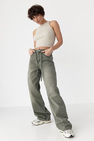 В'язана коротка майка в рубчик - бежевий цвет, ONE SIZE (є розміри) | Зображення 2