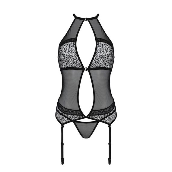 Корсет з пажами Passion SATARA CORSET L/XL black, стрінги, мереживо, застібки спереду та ззаду | Зображення 2