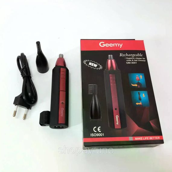 Триммер для носа и ушей, окантовки бороды и усов GEMEI GM-3001 2 в 1 аккумуляторный триммер с насадками | Зображення 5