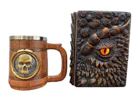 Подарунковий набір Кухоль 3D Череп Gold Rose та Блокнот 3D «Жар Серця Дракона»