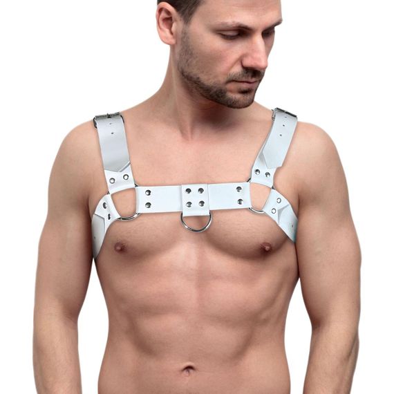 Мужская портупея на грудь из натуральной кожи Feral Feelings - Bulldog Harness White sexstyle