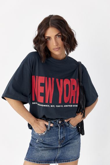 Футболка oversize з написом New York - чорний цвет, ONE SIZE (є розміри) | Зображення 4