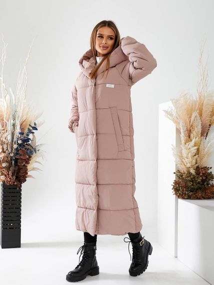 Подовжена зимова куртка-пуховик арт.А-520, пудра