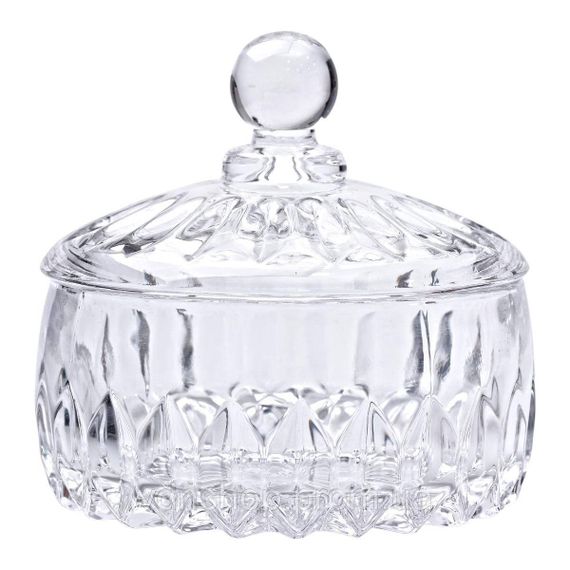 Конфетница с крышкой круглая стеклянная прозрачная HP-4-124 | Зображення 1