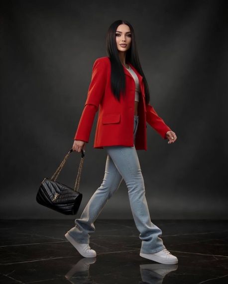 Женский пиджак SOLINNA SFH-307 oversize классический жакет на подкладке черный/молочный/синий 46-48, Красный | Зображення 1