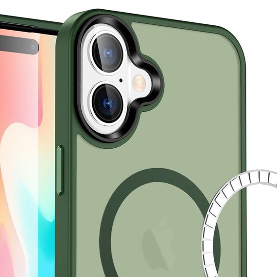 TPU+PC чохол Metal Buttons with MagSafe Colorful для Apple iPhone 16 (6.1") Зелений / Dark Green | Зображення 1
