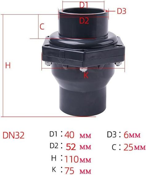 Обратный клапан ПВХ DN32 (40 мм) с двойным соединением обратный ход, для труб под давлением для напорной трубы | Зображення 1