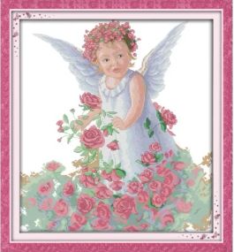 Набор для вышивания по нанесённой на канву схеме "Rose Angel". AIDA 14CT printed 41*44 см