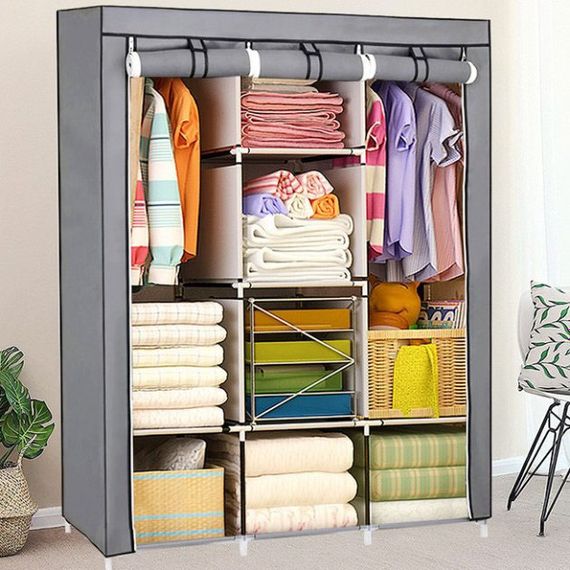 Шкаф тканевый 3 секции складной с каркасом STORAGE WARDROBE 175 х 130 х 45 см. Цвет: серый | Зображення 2
