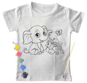 Детский набор для творчества футболка раскраска Слоненок белая (ДФ0018) 140