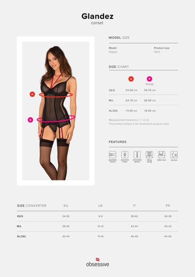 Корсет напівпрозорий XS/S Glandez Obsessive, зі стрінгами, чорний | Зображення 4