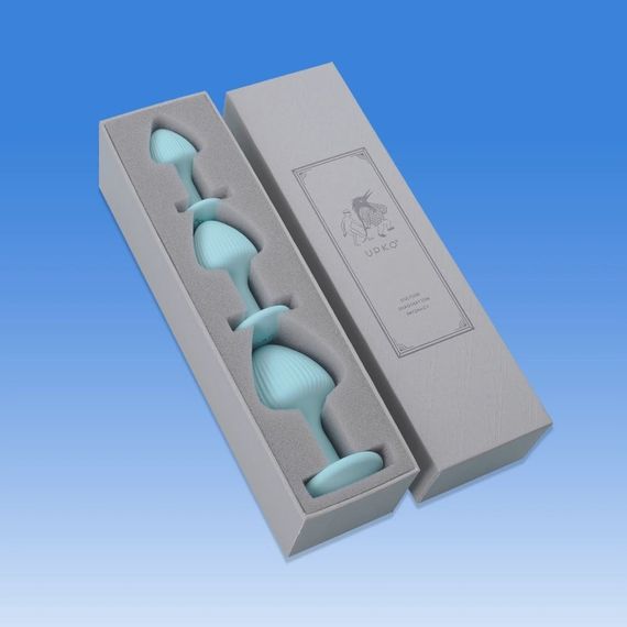 Набір анальних пробок з рельєфом UPKO The Mushroom силіконові, блакитні, 3 шт. sexstyle | Зображення 7