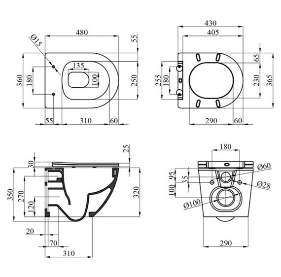 Унітаз підвісний безобідковий Kroner Harz WHI483632 TORNADO з сидінням (KH483632WHIT) (CV032967) | Зображення 1