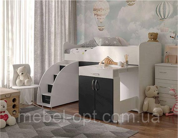 Ліжко-кімната Bed Room-5 колір Білий/Графіт, висувні сходи-комод, висувний стіл, вибір кольору фасадів | Зображення 4