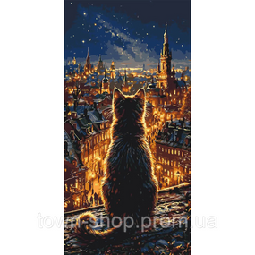 Картина по номерам "Кот над огнями столицы" LW5199, 40х80 см