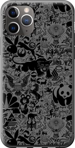 Чехол на iPhone 11 Pro Max Чёрно-серый стикер бомбинг "2432u-1723-17620"