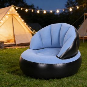 Надувное кресло AIR SOFA  / Надувное велюровое кресло 80×80×67см Голубой