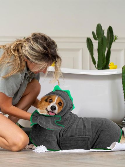 Халат-рушник для собак на липучці швидковисихаючий з мікрофібри регульований з рукавичками для лап, для купання тварин | Зображення 6