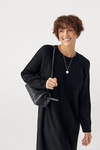 Трикотажна довга сукня вільного фасону - чорний цвет, ONE SIZE (є розміри) | Зображення 2