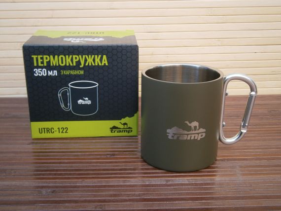 Сталева термокухоль з карабіном Tramp 350 мл UTRC-122-olive Півниковий кухоль із карабіном термо | Зображення 1