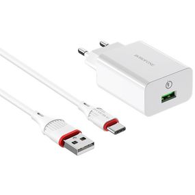 МЗП Borofone BA21A Long journey QC3.0 3A (1USB-A) + кабель USB to Type-C Білий