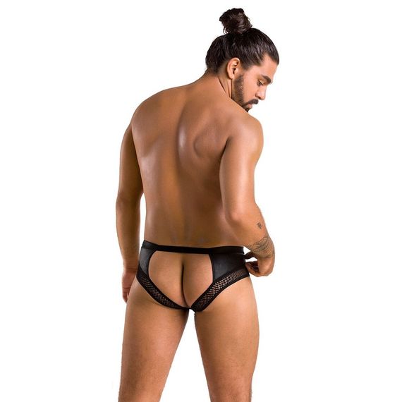 Чоловічі труси з ланцюжком Passion 030 SLIP TOM S/M Black, екошкіра, відкриті сідниці | Зображення 3