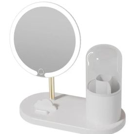 Зеркало с LED подсветкой круглое + тубус для хранения косметики (6016)