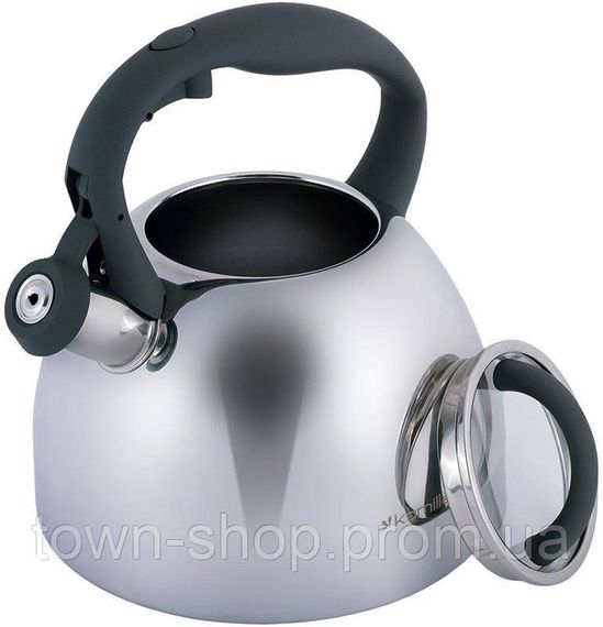 Чайник Kamille Whistling Kettle 2.7л из нержавеющей стали со свистком и стеклянной крышкой (серая ручка) | Зображення 2