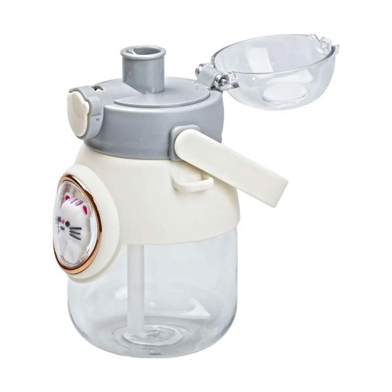 Пляшка для води з трубочкою 820 мл дитяча з ручкою та ремінцем Сірий HPGM2217G | Зображення 3