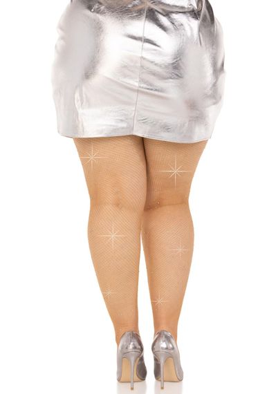 Колготки Leg Avenue Rhinestone micro net tights Plus size Caramel, дрібна сітка, стрази | Зображення 1