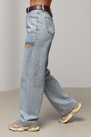 Широкі жіночі джинси з розрізами - блакитний цвет, XL (є розміри) | Зображення 3