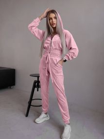 Женский спортивный велюровый костюм с укороченной кофтой LM10364 цвет персиковый, размер 42/44