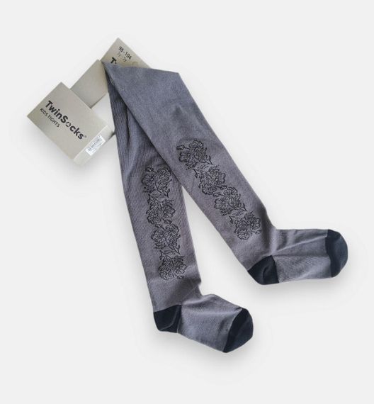Колготки дитячі TwinSocks для дівчинки квіточки: графіт, вишневий, синій р. 98-104, 110-116, 116-122, 128-134 Графіт, 128-134/8-9